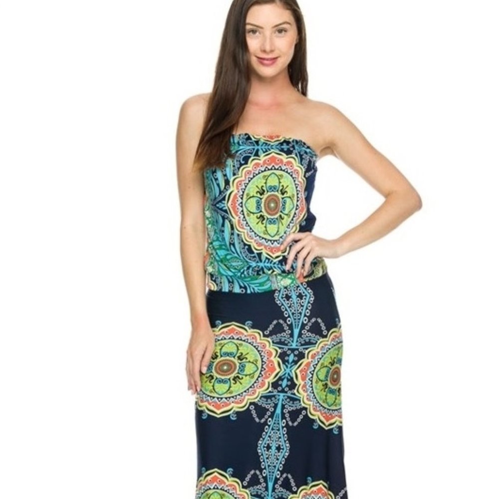 Jup Womens Strapless Medallion Maxi Dress USA S M J UP Uptown